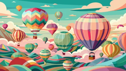 Poster Vibrant Hot Air Balloon Painting in Serene Sky – Pastel Aesthetic Wall Art