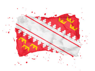 Flag of Alsace, brush stroke background.  Flag Alsace of France on white background. Watercolor style for your design.  EPS10.