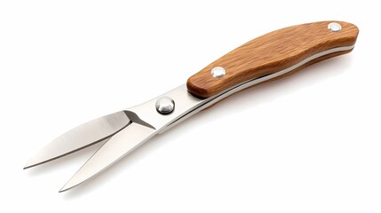 Fototapeta premium Small wooden handled shears, isolated, white background, kitchen utensil