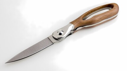 Obraz premium Wood-handled shears on white. Kitchen tool