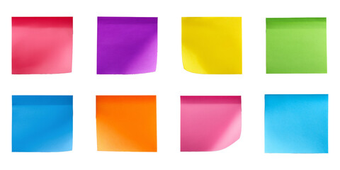 Set Of Multicolor Sticky Notes Isolated On Transparent Background