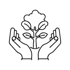 hands holding tree icon, hands holding tree line art - simple line art of hands holding tree, perfect for hands holding tree logos and icons