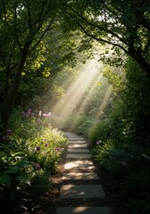 Obraz premium Sunlit Garden Path with Stone Steps