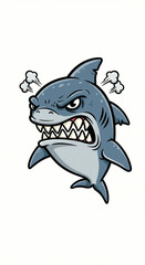 Obraz premium Angry Shark Cartoon with Sharp Teeth on White Background