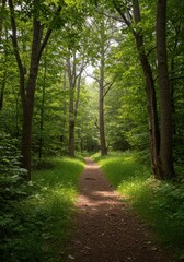 Obraz premium Sunlit Path Through Lush Green Forest