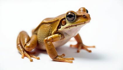 Single brown frog on stark white, showing texture, texture, legs