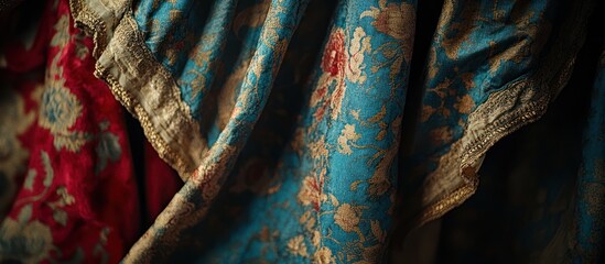 Close-up of antique fabric with floral patterns