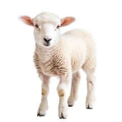 Fototapeta premium Adorable Fluffy Lamb, Young Sheep, Spring Farm Animal, White Wool, Innocent Gaze, Cute Farm Animal, Countryside Creature, Peaceful Farm Scene