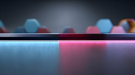 Minimalist Abstract Conveyor Belt with Geometric Shapes and Tech Glow