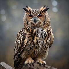 Eurasian Eagle-Owl bird on piece of wood