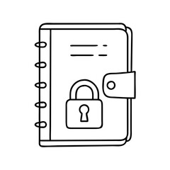 journal with lock icon, journal with lock line art - simple line art of journal with lock, perfect for journal with lock logos and icons