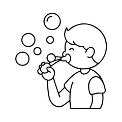 kid blowing bubbles icon, kid blowing bubbles line art - simple line art of kid blowing bubbles, perfect for kid blowing bubbles logos and icons