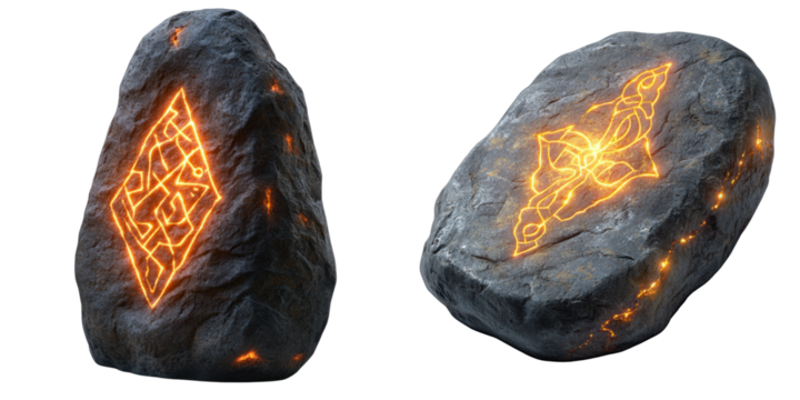 Magical Glowing Stones with Intricate Patterns and Vibrant Light