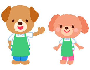 かわいいイヌのキャラクター　エプロン　スタッフ　店員