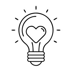 light bulb with heart icon, light bulb with heart line art - simple line art of light bulb with heart, perfect for light bulb with heart logos and icons