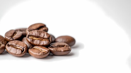 Naklejka premium Roasted coffee beans closeup, white background, beverage, food