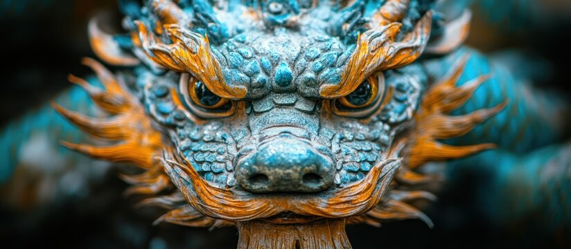 Closeup Dragon Sculpture, Ancient Symbol, Outdoors