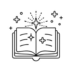 magic book with sparkles icon, magic book with sparkles line art - simple line art of magic book with sparkles, perfect for magic book with sparkles logos and icons