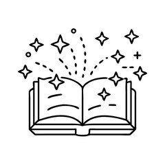 magic book with sparkles icon, magic book with sparkles line art - simple line art of magic book with sparkles, perfect for magic book with sparkles logos and icons