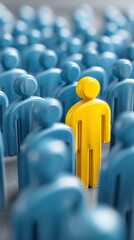 Single person standing out from a crowd of similar people