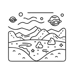 martian landscape icon, martian landscape line art - simple line art of martian landscape, perfect for martian landscape logos and icons