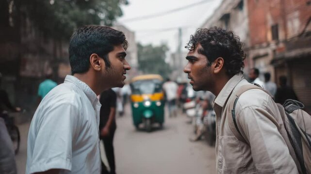 People two men arguing on a street