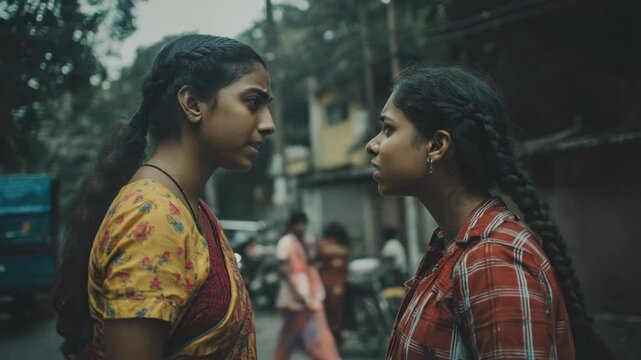 People two women arguing on a street