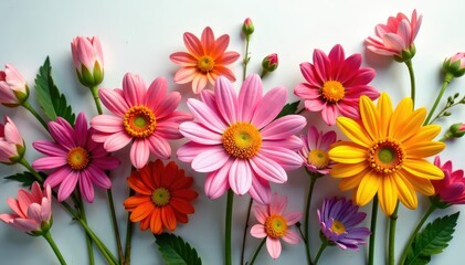 Freshly cut flower arrangement on a clean surface, flower field, fresh