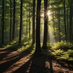 Fototapeta premium morning in the forest, path in the forest, path in the woods