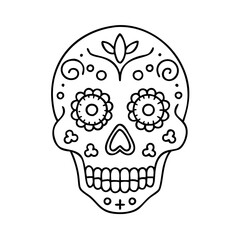 mexican skull sugar skull icon, mexican skull sugar skull line art - simple line art of mexican skull sugar skull, perfect for mexican skull sugar skull logos and icons