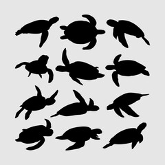 set of sea turtle vector silhouette collection
