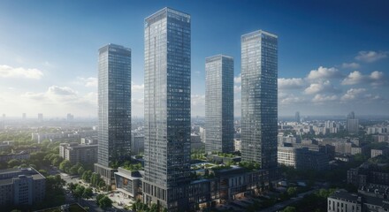 Fototapeta premium Three Modern Glass Skyscrapers in a City