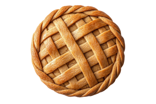 Golden brown lattice pie crust a delicious baked treat on a black background detailed overhead on transparent background