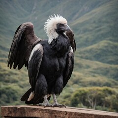 Fototapeta premium Andean Condor bird on piece of wood