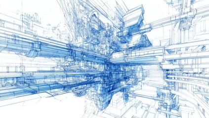 Obraz premium Abstract blue and white digital city skyline