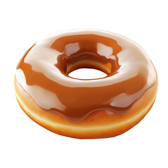 Tasty round donut topped with caramel and vanilla glaze swirl, isolated on white transparent background, concept of sweet dessert snack
