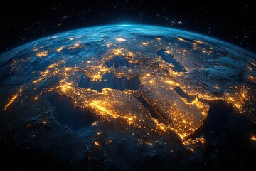 Fototapeta premium Vibrant urban lights illuminate Europe and the Middle East at night from space showcasing geographical features