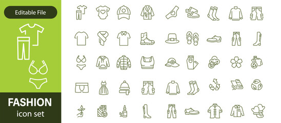 Set of line icons related to fashion, sewing, and clothing. Outline icon collection. clothes and cloth elements - minimal thin line web icon set. Outline editable icons collection. Dress,polo t-shirt