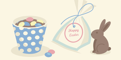 Colorful Easter Eggs, Bunny, and Gift Tag Vector of Easter Gift Ideas for Spring