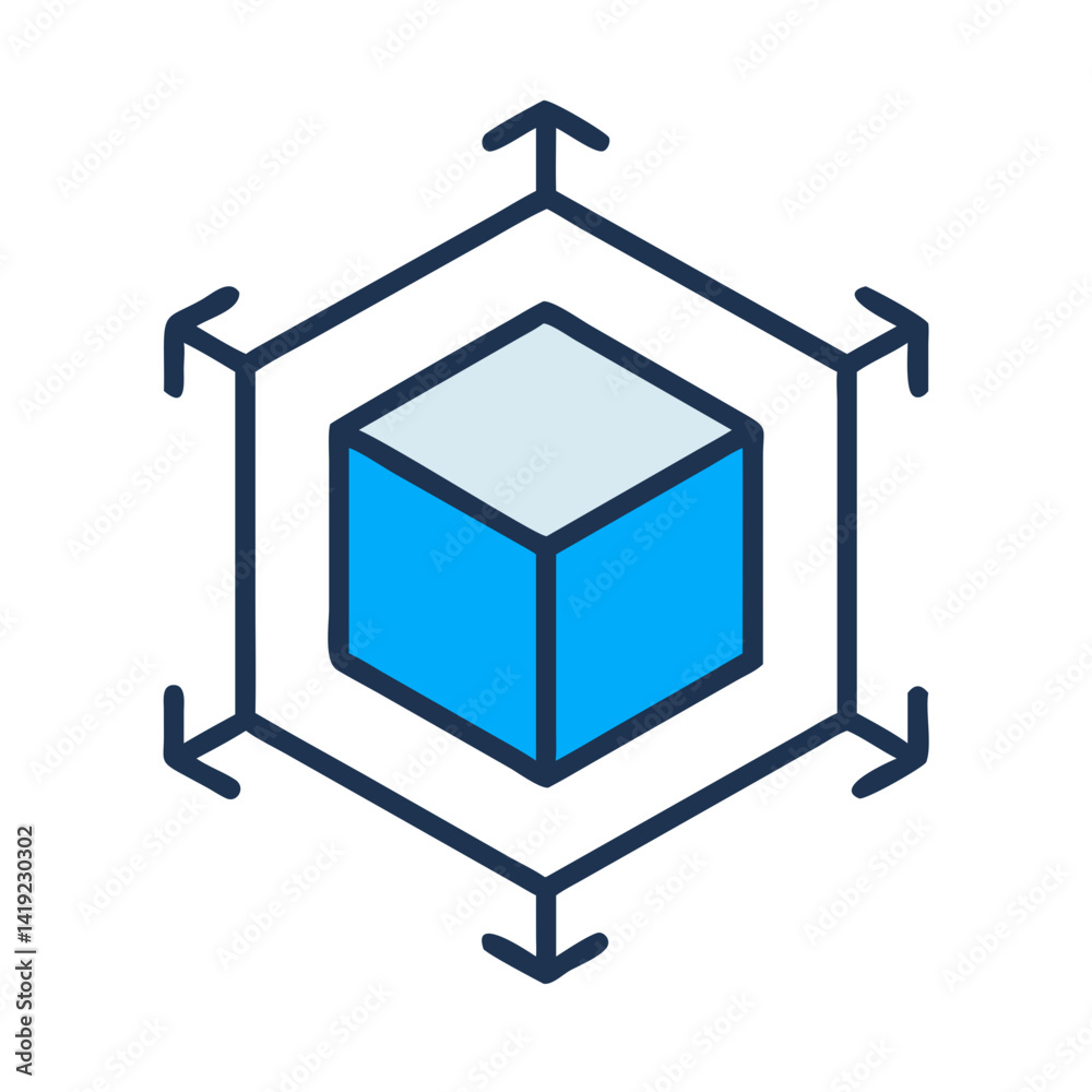 Poster 3D Cube Icon Representing Product Design and Modeling