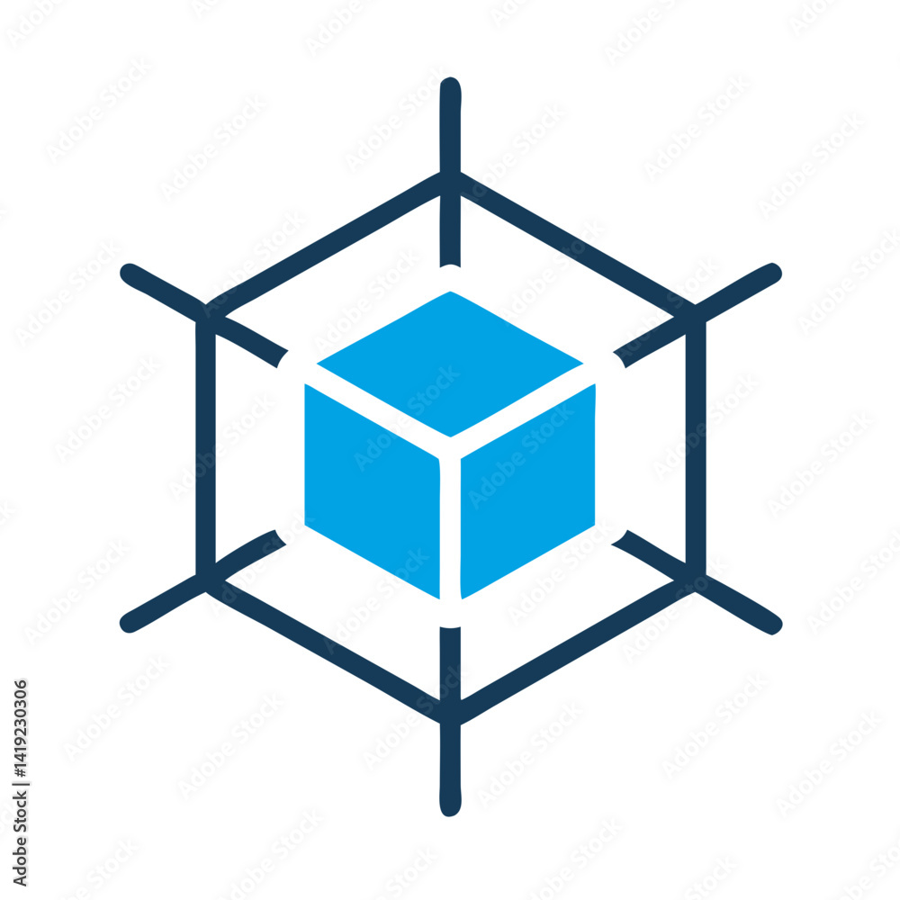 Poster 3D Cube Icon Representing Product Design and Modeling