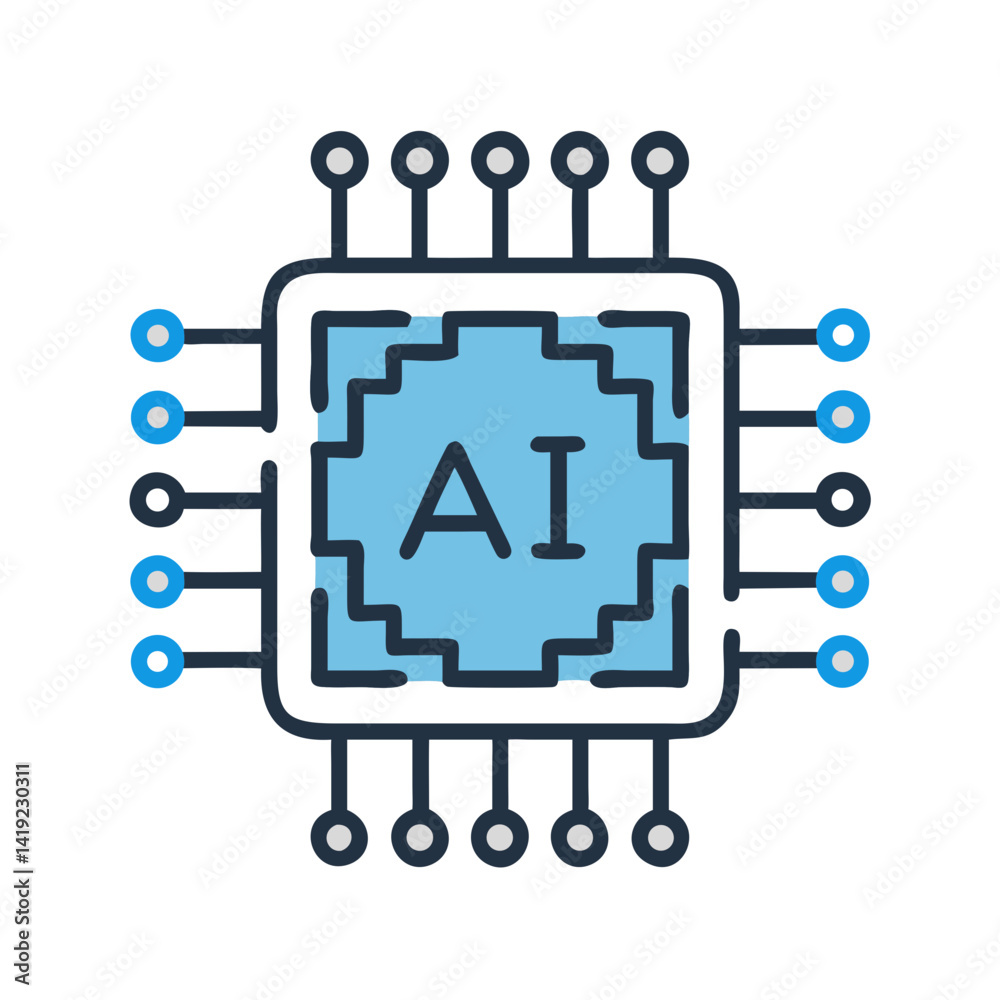 Poster AI Circuit Board Icon Representing Artificial Intelligence and Machine Learning