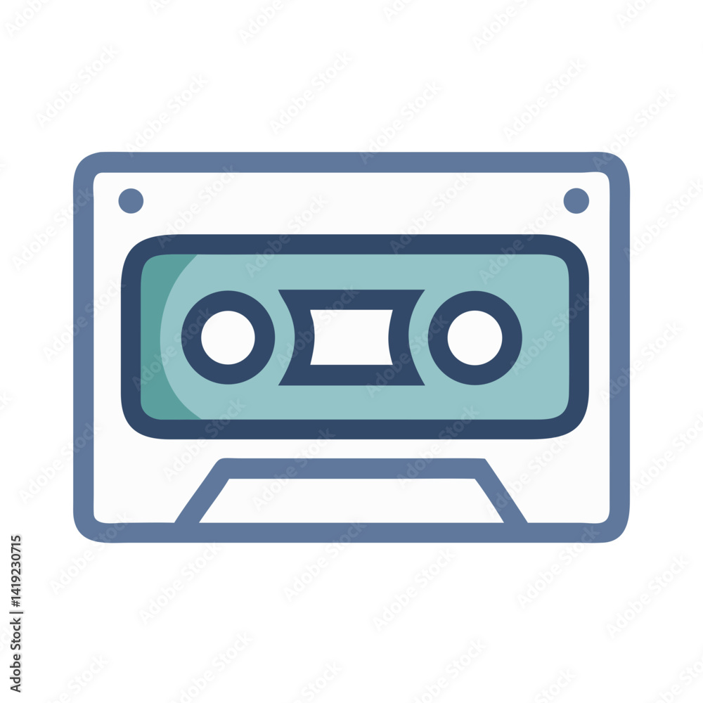 Poster audio cassette icon representing retro sound storage and music playback