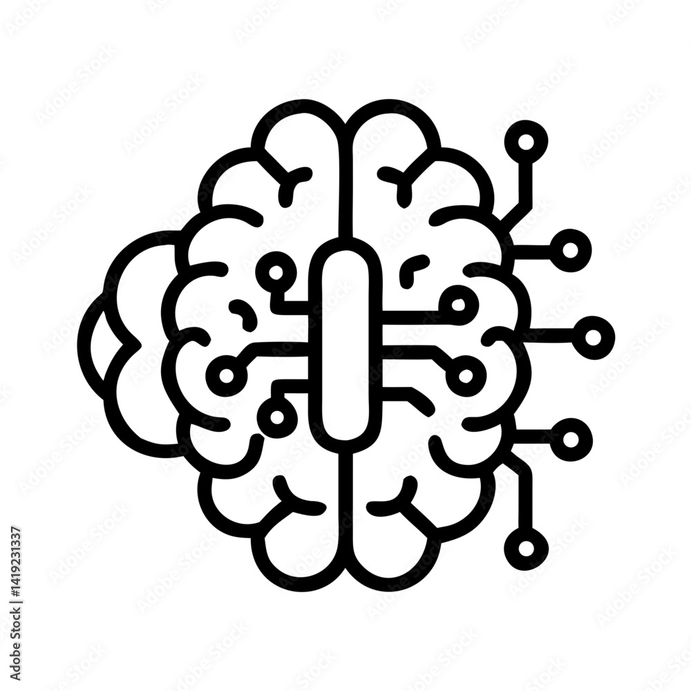 Poster Brain with Circuit Icon Representing Artificial Intelligence and Cognitive Computing