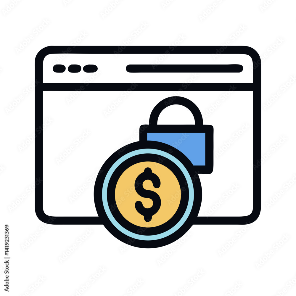 Fototapete browser with dollar symbol and lock icon representing secure online payments