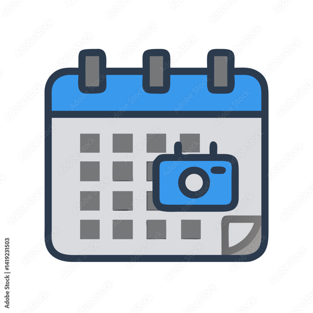 Poster calendar with camera icon representing filming schedule and production planning