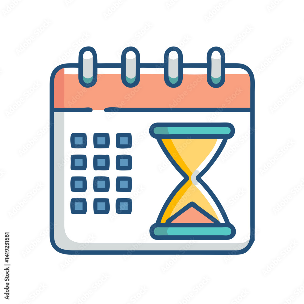 Poster calendar with hourglass icon representing design deadline and time management