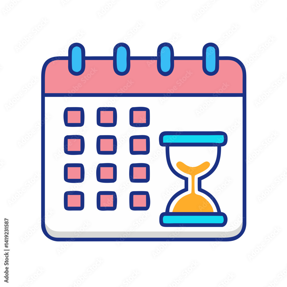 Poster calendar with hourglass icon representing design deadline and time management