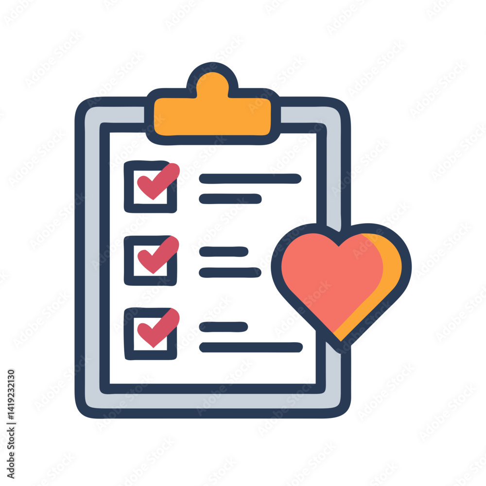 Poster checklist with heart icon representing customer satisfaction and loyalty