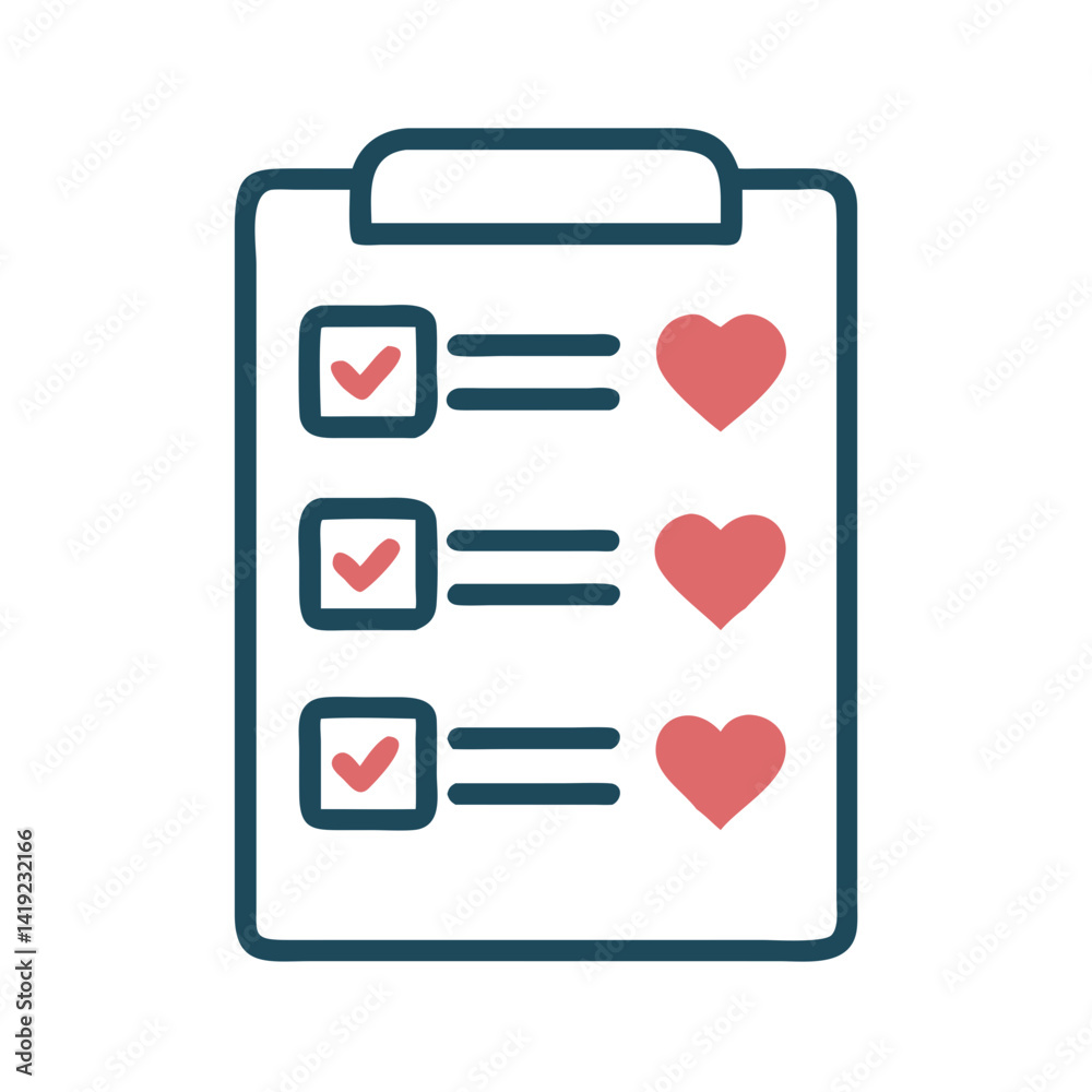 Poster checklist with heart icon representing customer satisfaction and loyalty